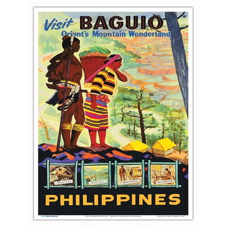 Visit Baguio Philippines - Orient’s Mountain Wonderland - Vintage Travel Poster c.1960 - Master Art Print (Unframed) 9in x 12in