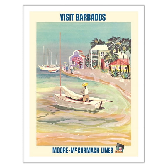 Visit Barbados Caribbean Island - Moore-McCormack Lines - Vintage Ocean Liner Travel Poster by Jane Oliver c.1960s - Fine Art Matte Paper Print (Unframed) 20x26in
