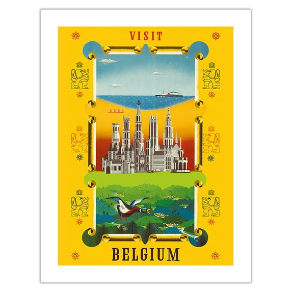 Visit Belgium - Vintage Travel Poster by Schell c.1950s - Bamboo Fine Art 290gsm Paper (Unframed) 17x22in