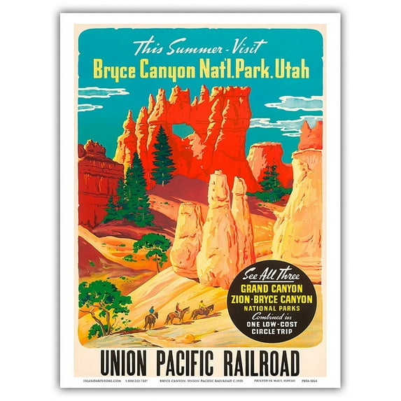 Visit Bryce Canyon Nat’l. Park Utah - Grand Canyon Zion & Bryce National Parks - Vintage Railroad Travel Poster c.1935 - Master Art Print (Unframed) 9in x 12in