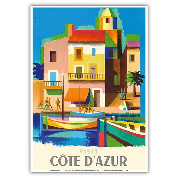 Visit Côte D'Azur - France - The French Riviera - Vintage Travel Poster by Jacques Nathan-Garamond c.1953 - Master Art Print 10in x 14in