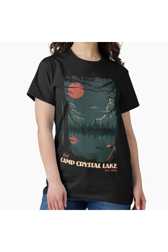 Visit Camp Crystal Lake Retro Travel Wall Art Horror H34205 Unisex T-Shirt, Up to 5XL Available