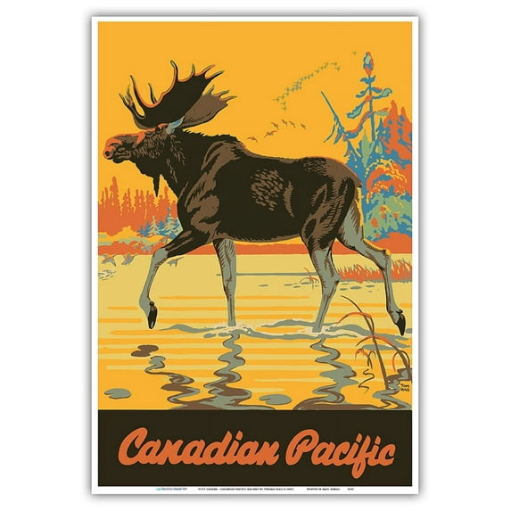 Visit Canada - Bull Moose - Canadian Pacific Railway - Vintage Railroad Travel Poster by Thomas (Tom) Hall c.1930s - Master Art Print (Unframed) 13in x 19in