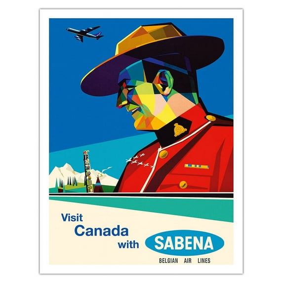 Visit Canada - Sabena Belgian World Airlines - Vintage Airline Travel Poster by Gaston Van den Eynde c.1958 - Fine Art Matte Paper Print (Unframed) 20x26in