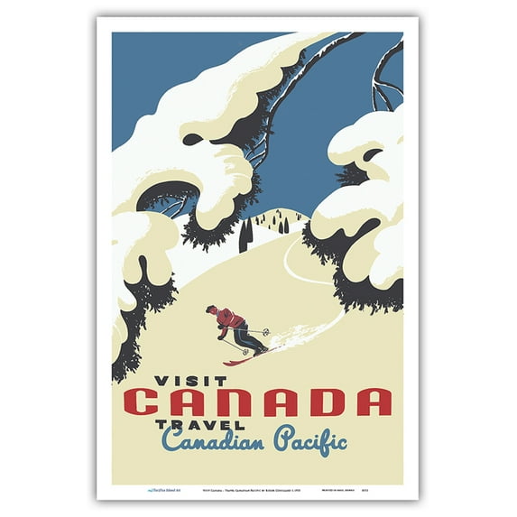 Visit Canada - Skiing - Travel Canadian Pacific - Vintage Railroad Travel Poster by Roger Couillard c.1955 - Master Art Print (Unframed) 12in x 18in