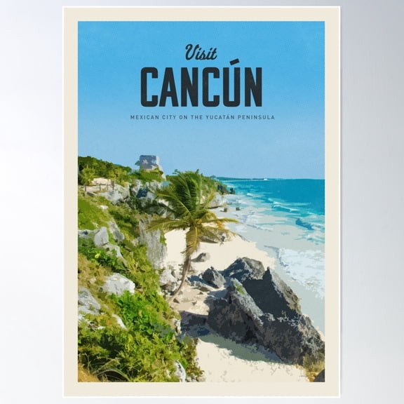 Visit Cancún Poster Wall Art, Modern Wall Decor For Living Room Bedroom, 24x36 UNFRAMED