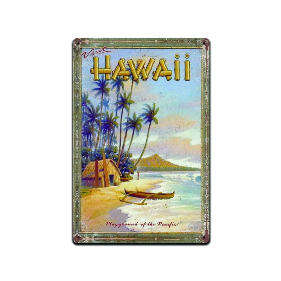 Visit Hawaii Playground of the Pacific Tin Sign, Beach Sign, Hawaiian ...