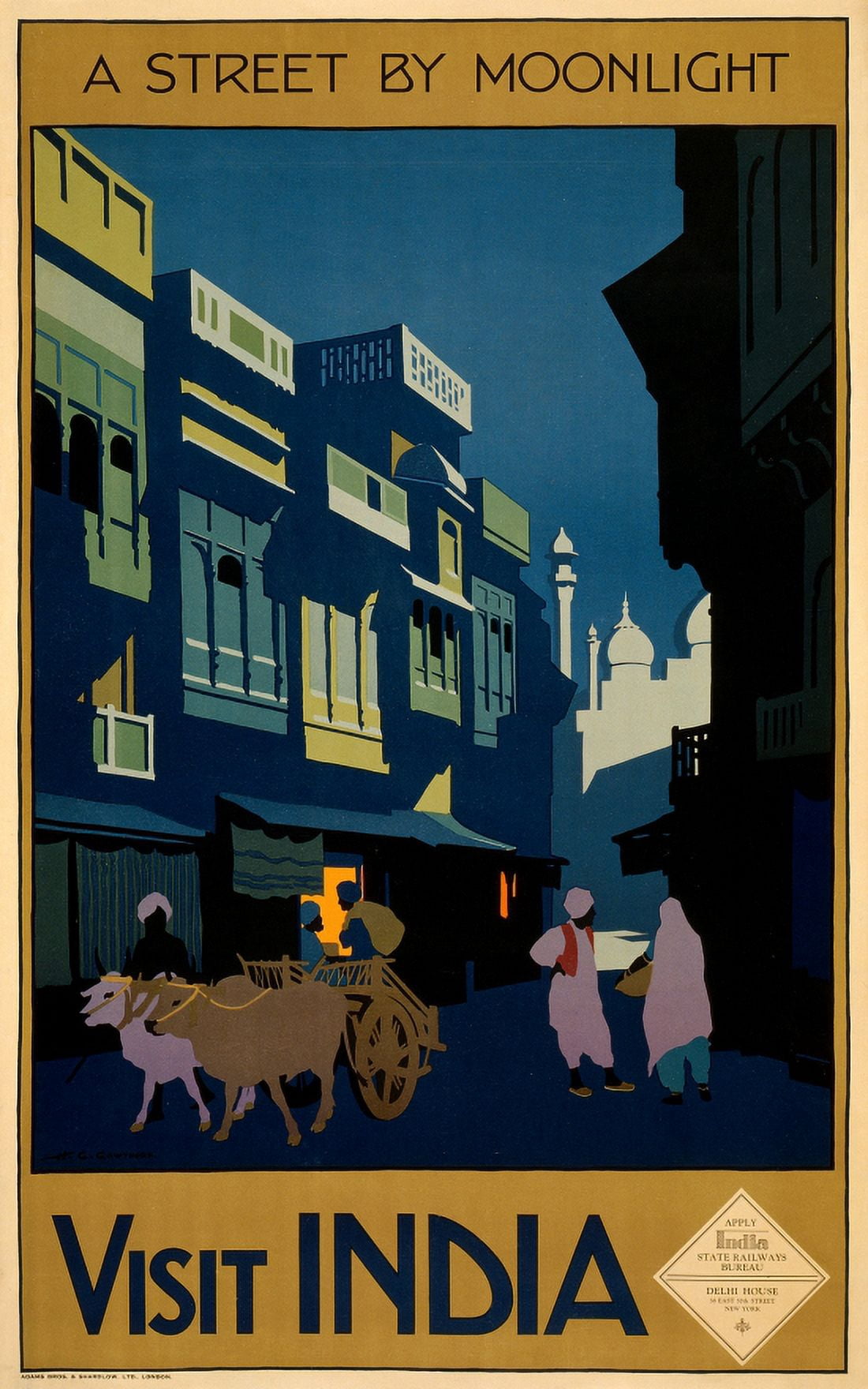 Visit India A Street By Moonlight Travel Canvas Art - (24 x 36)