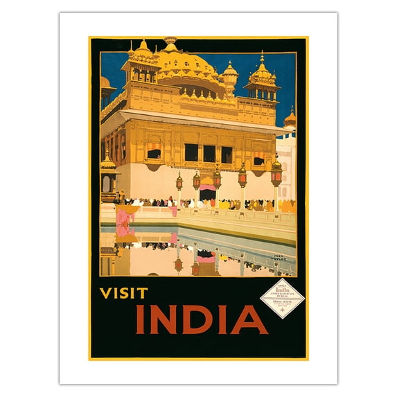 Visit India - The Golden Temple (Harmandir Sahib) - Amritsar Punjab - Vintage Travel Poster by Fred Taylor c.1935 - Bamboo Fine Art 290gsm Paper Print (Unframed) 18x24in