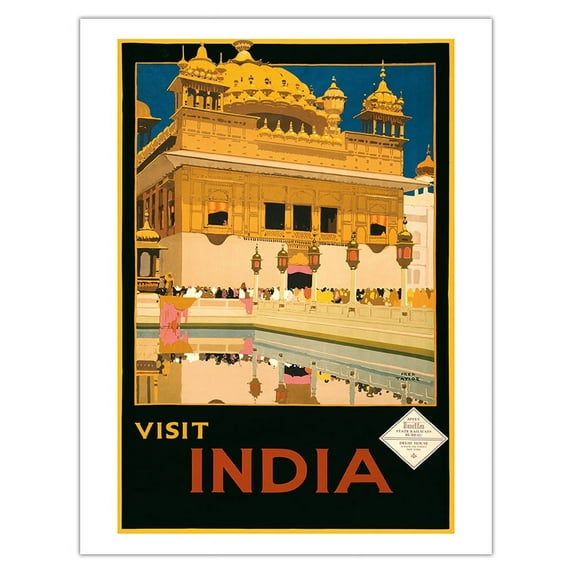 Visit India - The Golden Temple (Harmandir Sahib) - Amritsar Punjab - Vintage Travel Poster by Fred Taylor c.1935 - Fine Art Matte Paper Print (Unframed) 20x26in