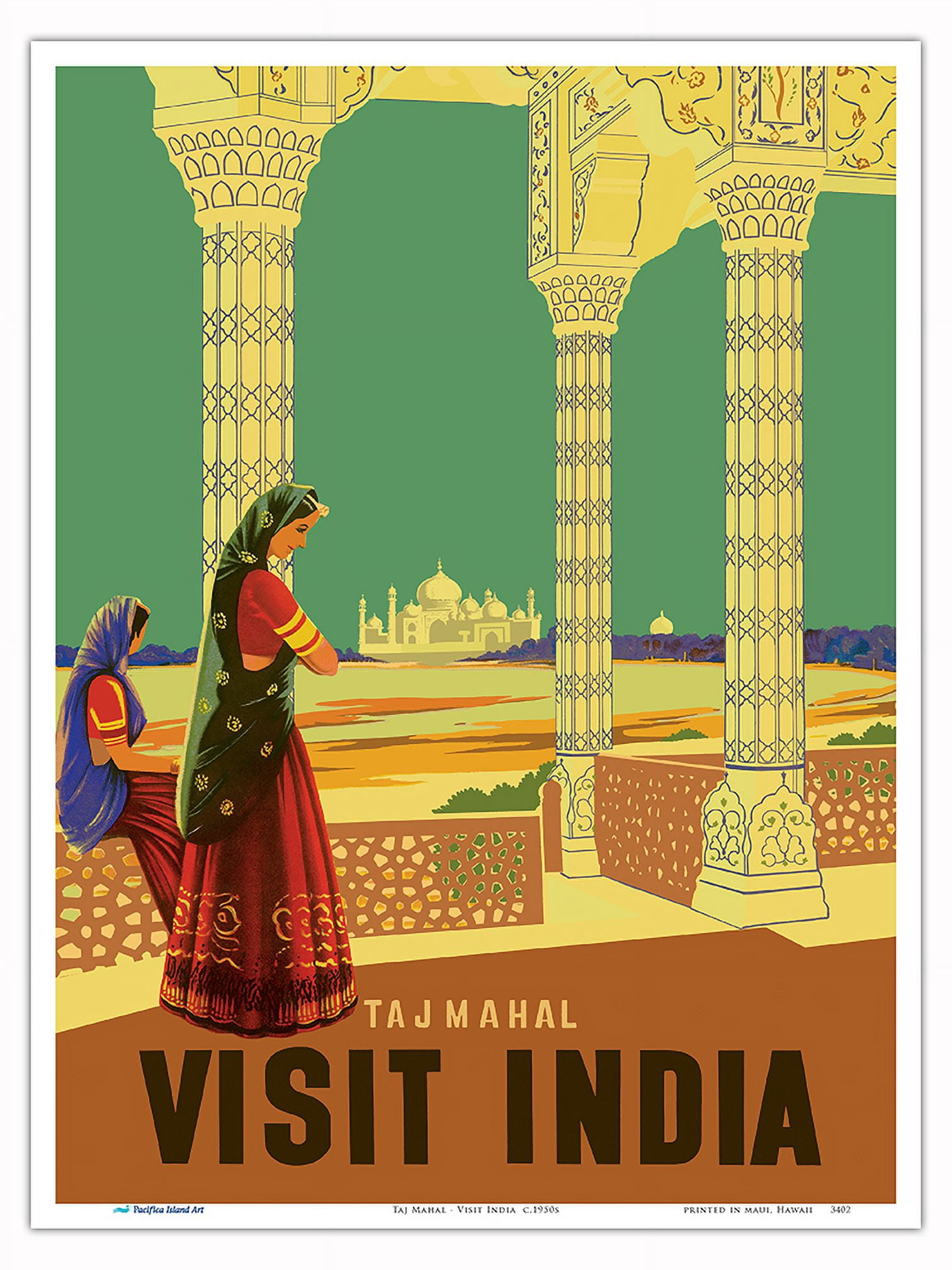 タペストリー India Visit India - The Taj Mahal - Vintage Travel Poster c.1950s