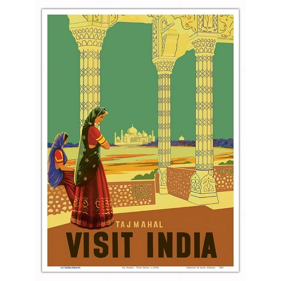 Visit India - The Taj Mahal - Vintage Travel Poster c.1950s - Master Art Print (Unframed) 9in x 12in