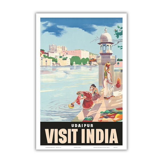 Visit India - Udaipur - City of Lakes Rajasthan - Vintage Travel Poster c.1957 - Master Art Print (Unframed) 12in x 18in