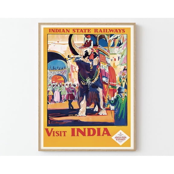 Visit India Vintage Travel Poster Art Print | Home Decor Wall Art Gift, 16x24 UNFRAMED