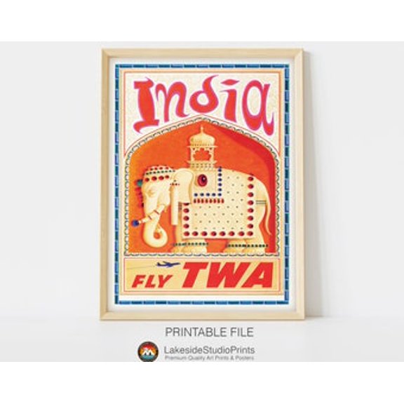 Visit India Wall Art Print, Retro Travel Art And Vintage Cultural Decor