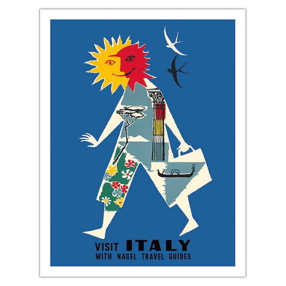 Visit Italy with Nagel Travel Guides - Vintage Travel Poster by Marcello Manetti c.1955 - Fine Art Matte Paper Print (Unframed) 20x26in