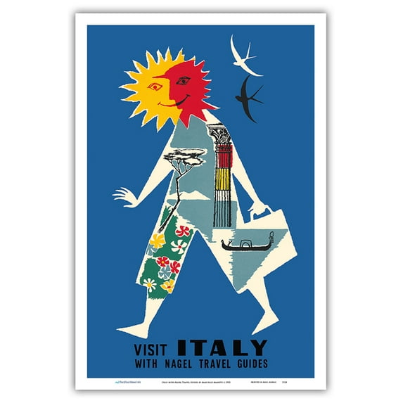 Visit Italy with Nagel Travel Guides - Vintage Travel Poster by Marcello Manetti c.1955 - Master Art Print (Unframed) 12in x 18in
