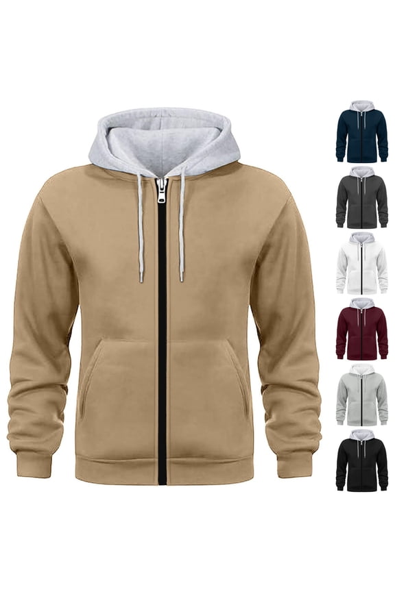 Mens Fall Sweatshirt Jackets Drawstring Full Zip Long Sleeve Hoodie Sweatshirts Regular Fit Casual Hooded Jacket with Pockets Black M