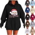 thumbnail image 1 of Visit the JURANMO Store Women's Funny Christmas Hoodie Xmas Santa Letter Graphic Long Sleeve Novelty Sweatshirts Drawstring Fall Fashion Hooded Pullover with Pocket Brown L, 1 of 5