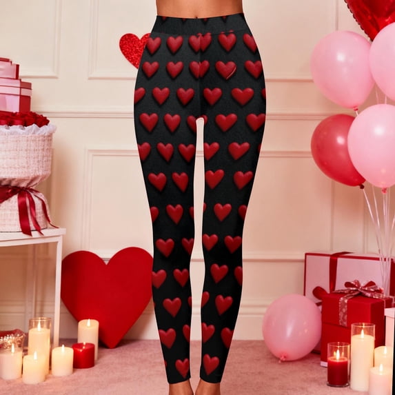 Visit the JURANMO Store Women's Holiday Leggings Cute Heart Graphic High Waist Yoga Workout Pant Fashion Streetwear Tight Pants Valentines Gifts Black XL