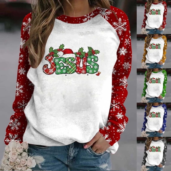 Visit the JURANMO Store Women's Letter Printed Sweatshirts Raglan Long Sleeve Christmas Party Pullover Tops Lightweight Loose Fit Casual Fall Sweatshirt Green S