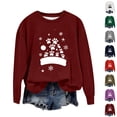 thumbnail image 1 of Visit the JURANMO Store Women's Plus Size Casual Sweatshirt Xmas Tree Print Long Sleeve Crew Neck Pullover Tops Lightweight Loose Fit Fall Sweatshirts Christmas Clothes Wine XXXXL, 1 of 3