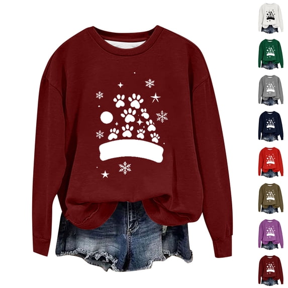 Visit the JURANMO Store Womens Crew Neck Sweatshirts Cute Santa Graphic Long Sleeve Casual Pullover Tops Plus Size Regular Fit Fall Sweatshirt Xmas Clothes Purple XXXXXL