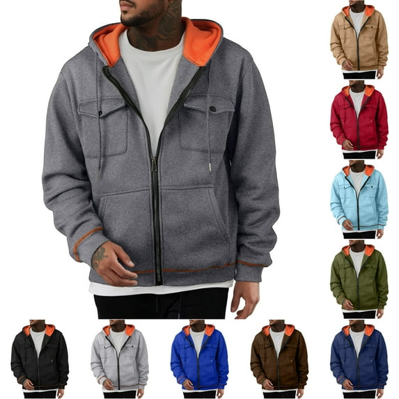 Visit the JURANMO Store Zip Up Hoodie for Men Drawstring Long Sleeve Athletic Hooded Sweatshirt Regular Fit Casual Fall Jackets with Chest Pockets Black S