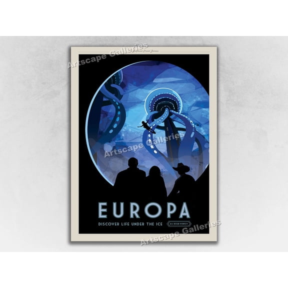 Visit Jupiter’s Moon Europa JPL Space Exploration Retro Travel, Unframed Poster