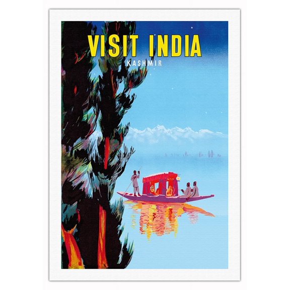 Visit Kashmir India - Vintage Travel Poster c.1950 - Fine Art Rolled Canvas Print 27in x 40in