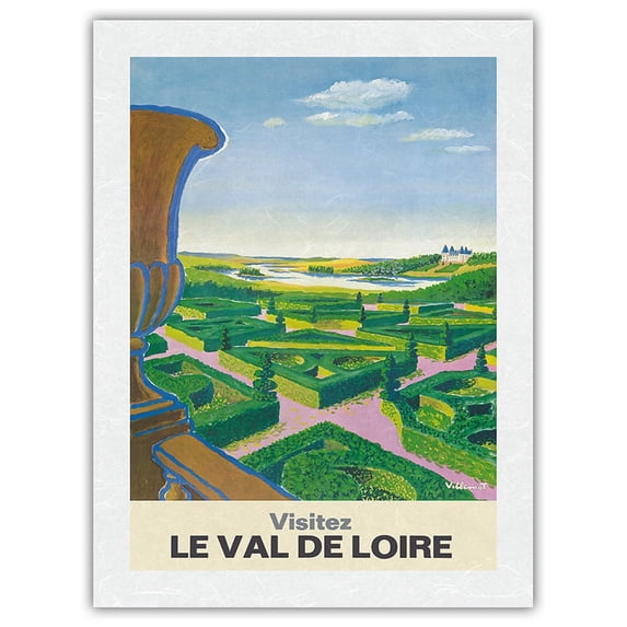 Visit the Loire Valley (Visitez Le Val De Loire) - French National Railway - Vintage Railroad Travel Poster by Bernard Villemot c.1967 - Japanese Unryu Rice Paper Art Print 24 x 32 in