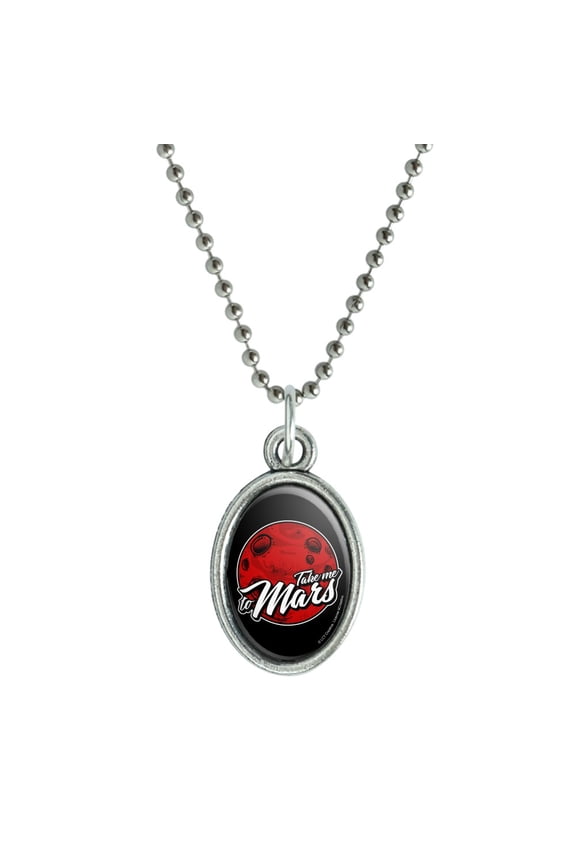 Visit Mars Before the Humans Ruin It Red Planet Funny Humor Antiqued Oval Charm Pendant with Chain