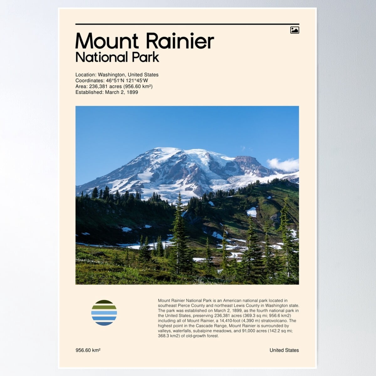 Mount Rainer Poster Visit Mount Rainier National Park, United States (Travel Poster) Poster ...