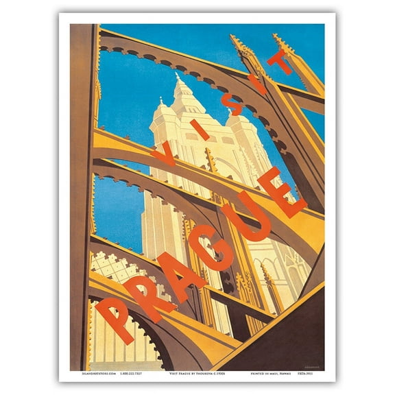 Visit Prague - Czechoslovakia - Vintage Travel Poster by Milena Fnoukova c.1930s - Master Art Print (Unframed) 9in x 12in