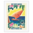 thumbnail image 1 of Visit South America - Sailboat - Moore-McCormack Lines - Vintage Ocean Liner Travel Poster by C. A. Rosser c.1950s - Fine Art Rolled Canvas Print 20in x 26in, 1 of 4