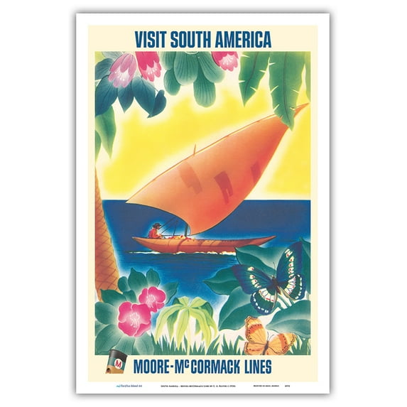 Visit South America - Sailboat - Moore-McCormack Lines - Vintage Ocean Liner Travel Poster by C. A. Rosser c.1950s - Master Art Print (Unframed) 12in x 18in