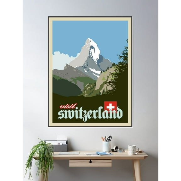 Visit Switzerland Vintage Travel Poster Graphic Poster Wall Art, Modern Wall Decor For Living Room Bedroom, 16x24 UNFRAMED
