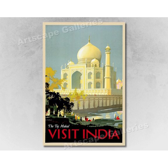 Visit Taj Mahal India 1930 Wall Art Print With Classic Travel Decor