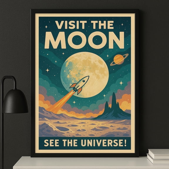 Visit The Moon Retro Space Travel Poster, Unframed Size 8x12