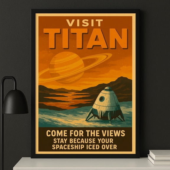 Visit Titan Retro Futuristic Space Travel Poster, Unframed Size 12x18