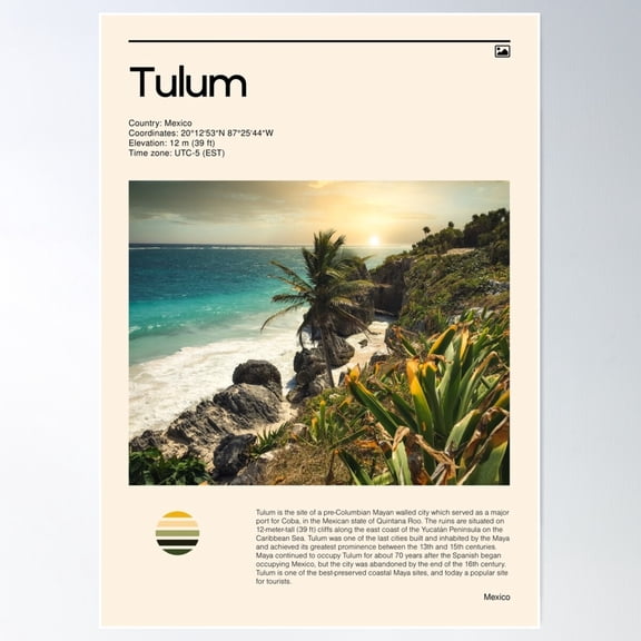 Visit Tulum, Mexico (Travel Poster) Poster Wall Art, Modern Wall Decor For Living Room Bedroom, 8x12 UNFRAMED