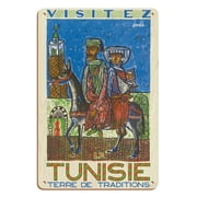 Visit Tunisia Visitez Tunisie - Land of Traditions - North Africa - Vintage Travel Poster by Hatem El Mekki c.1954 - 8 x 12 inch Vintage Wood Art Sign