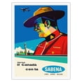 thumbnail image 1 of Visit (Verso il Canada) - Canadian Mountie - Sabena Belgian World Airlines - Vintage Airline Travel Poster by Gaston Van den Eynde c.1950s - Fine Art Matte Paper Print (Unframed) 20x26in, 1 of 4