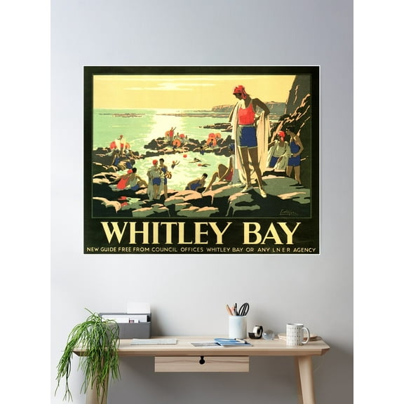 Visit Whitley Bay England Via Lner Advertisement Vintage Railway Poster Wall Art, Modern Wall Decor For Living Room Bedroom, 12x18 UNFRAMED