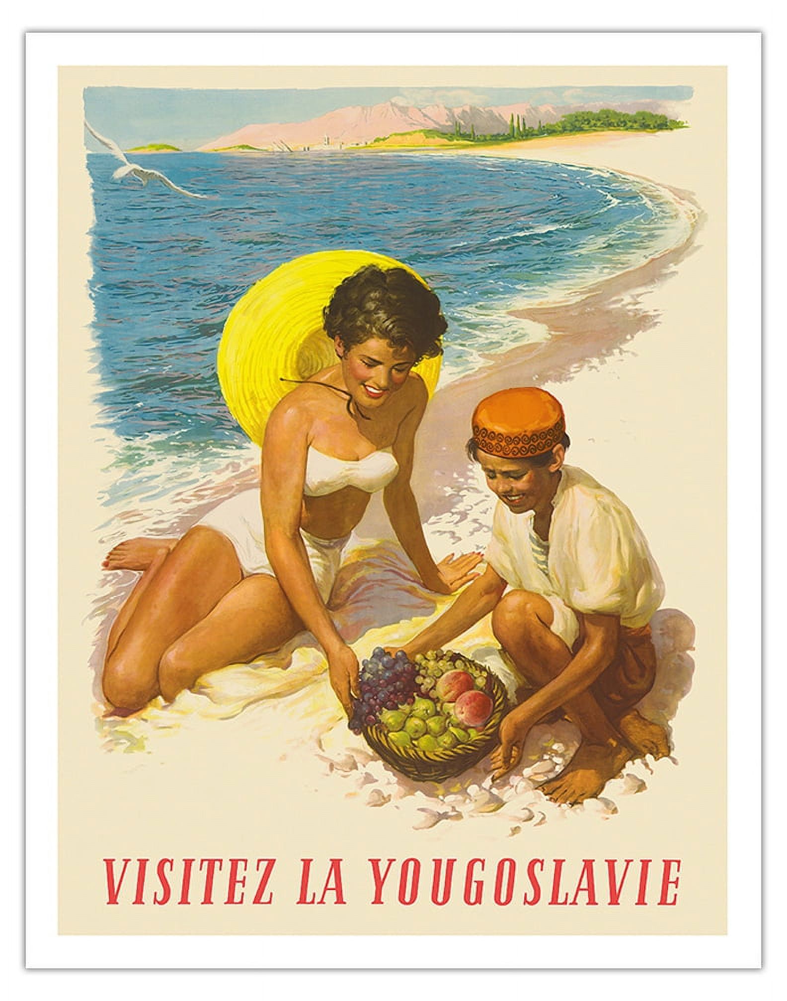 Visit Yugoslavia  Visitez La Yougoslavie  - Vintage Travel Poster C 1950s Fine Art Matte Paper Print Unframed 11x14in
