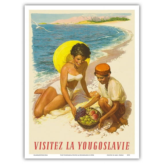Visit Yugoslavia (Visitez la Yougoslavie) - Vintage Travel Poster c.1950s - Master Art Print (Unframed) 9in x 12in
