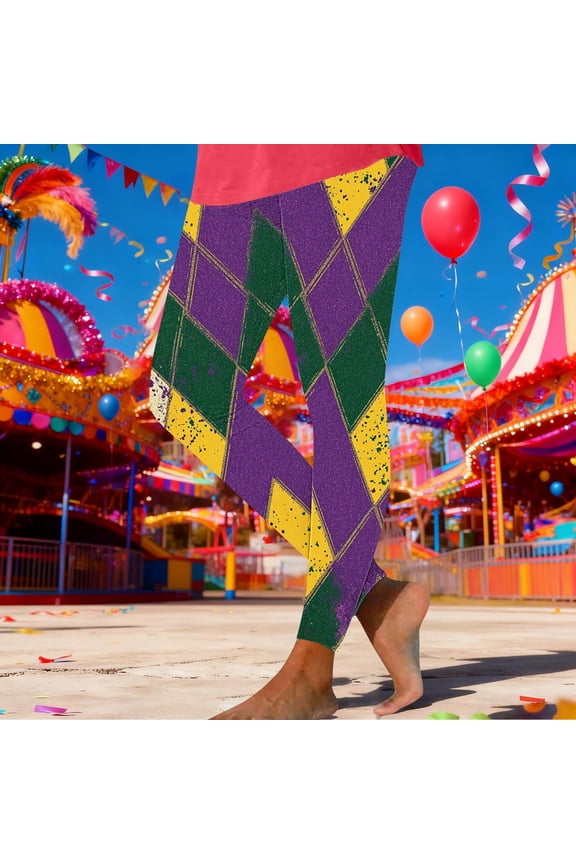 Mardi Gras Pants Women Mask Graphic High Waist Carnival Themed Party Leggings Holiday Parade Tight Pant Yellow XXL