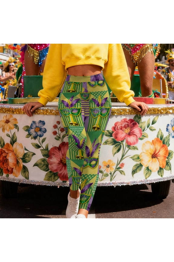 Mardi Gras Pants Women Novelty Graphic High Waist Carnival Themed Party Leggings Holiday Parade Tight Pant Multicolor XXL