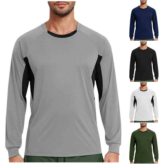 Visit the JURANMO Store Men Solid Pullover Tops Color Block Round Neck Long Sleeve Tee Shirts Lightweight Casual Fall T Shirt Army Green L