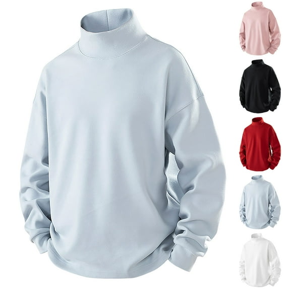 Visit the JURANMO Store Men's Solid Pullover Tops Mock Turtleneck Long Sleeve Casual Sweatshirt Loose Fit Fashion Fall Sweatshirts Pink XXXL